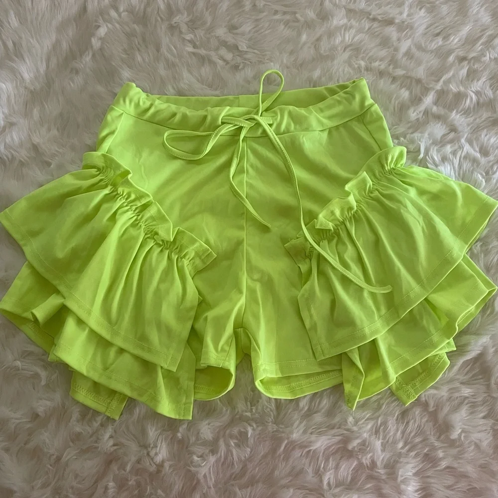Neon Ruffle Beach Shorts - Picture 2 of 8